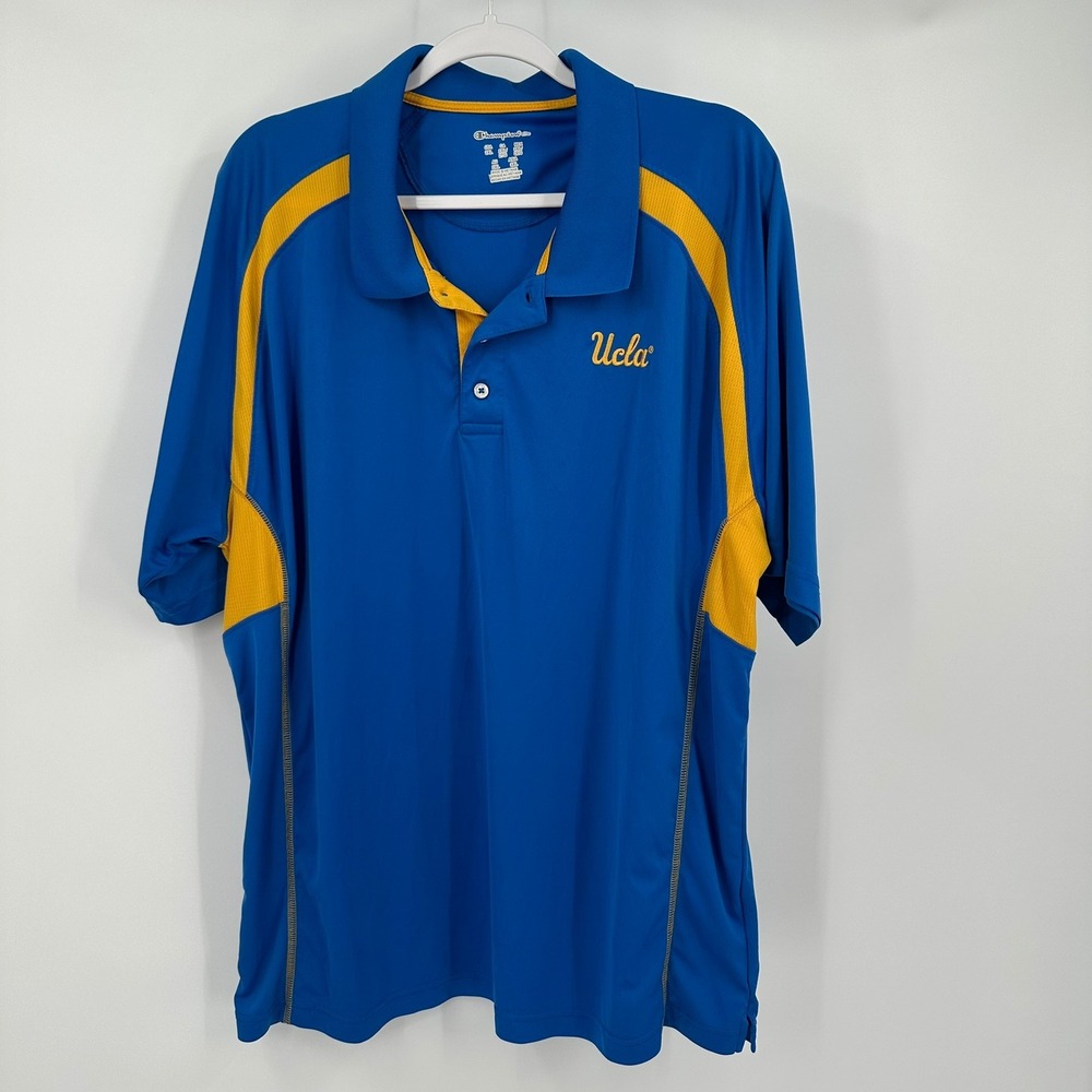 Champion Elite UCLA Bruins Polo Shirt Men 2XL Blue Gold Performance Short Sleeve
